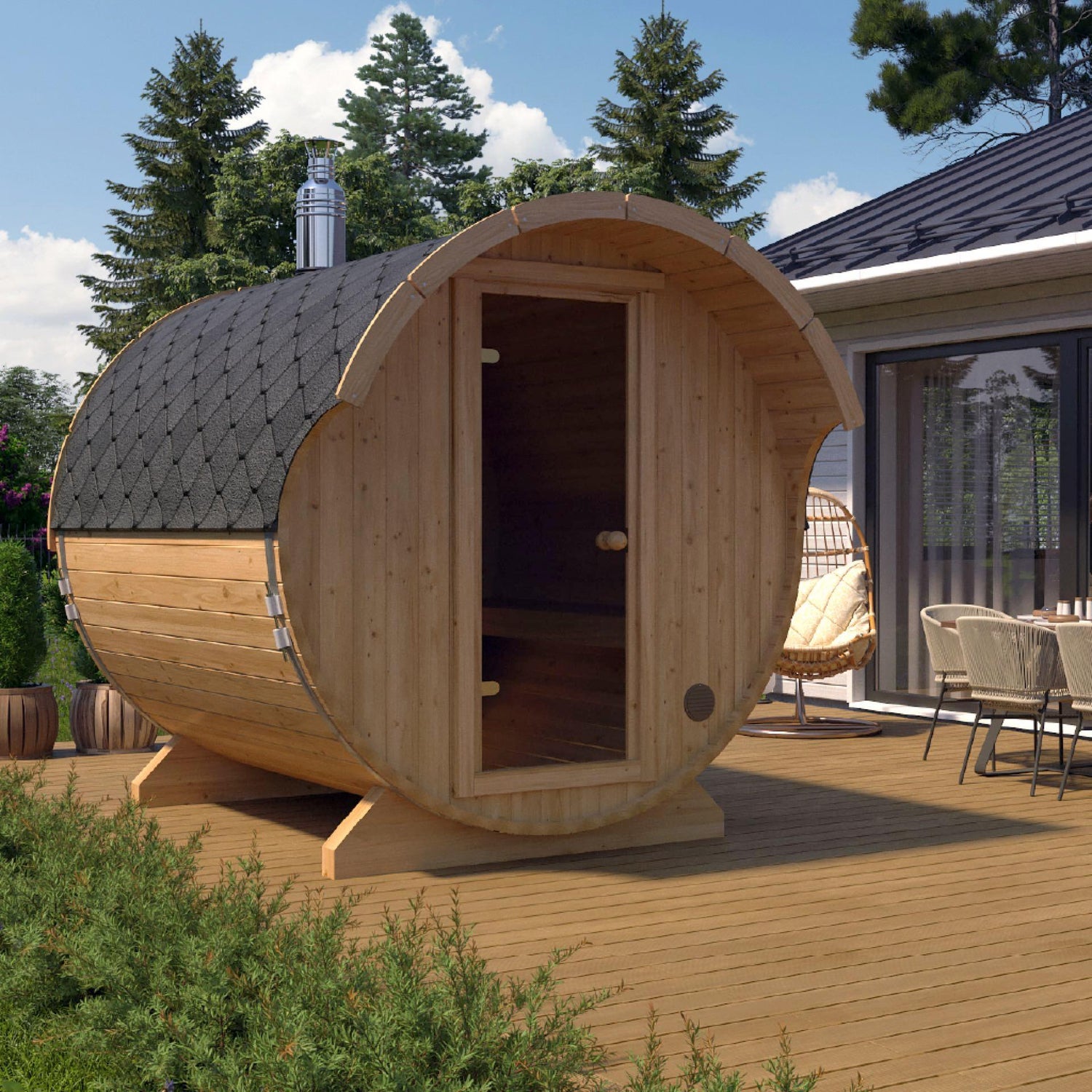 北欧産バレルサウナ 2.2m(4-6人用 / Pro Model / ひさし付き / 事業用 / 耐用年数20年以上)