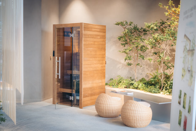 積水ハウス東京西支店の住宅展示場『SUMUFUMU TERRACE 新宿』に展示いただいた、totonoüの自宅用・一人用サウナ『Auroom Cala Mini』